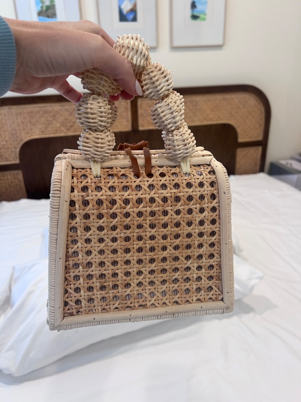 Anthropologie Top-Handle Rattan Bali Bag - Picture 2 of 5